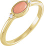 14K Gold Natural Pink Coral Bezel-Set Cabochon Ring – .03 CTW - Yellow Gold
