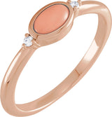 14K Gold Natural Pink Coral Bezel-Set Cabochon Ring – .03 CTW - Rose Gold