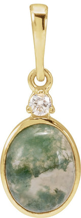 14K Gold Round Natural Diamond Cabochon Bezel-Set Necklace or Pendant - Yellow Gold