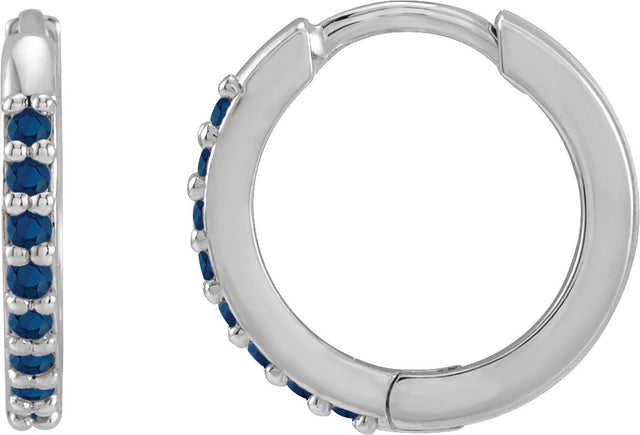 Platinum Round Lab-Grown Blue Sapphire Accented Huggie Earrings