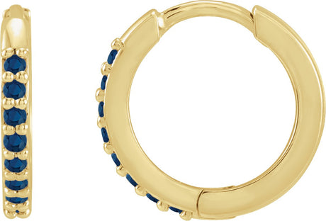 14K Gold Round Lab-Grown Blue Sapphire Accented Huggie Earrings - Yellow Gold