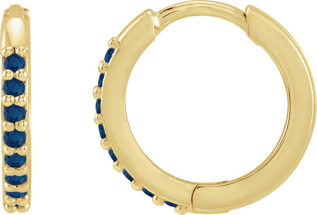 14K Gold Round Lab-Grown Blue Sapphire Accented Huggie Earrings - Yellow Gold