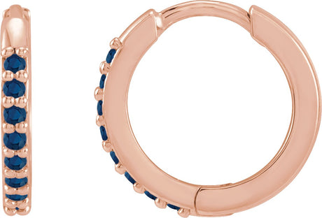14K Gold Round Lab-Grown Blue Sapphire Accented Huggie Earrings - Rose Gold