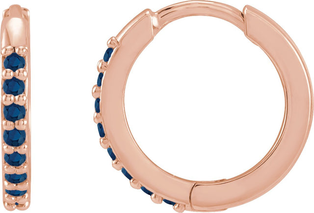14K Gold Round Lab-Grown Blue Sapphire Accented Huggie Earrings - Rose Gold