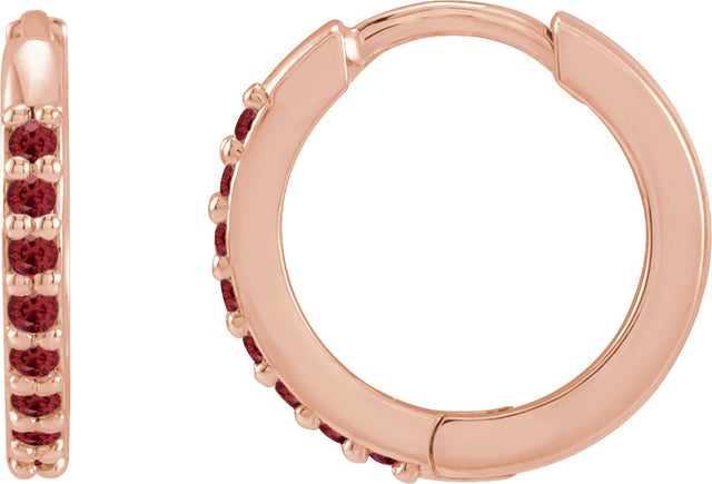 14K Gold Round Lab-Grown Ruby Accented Huggie Earrings - Rose Gold