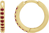 14K Gold Round Lab-Grown Ruby Accented Huggie Earrings - Yellow Gold