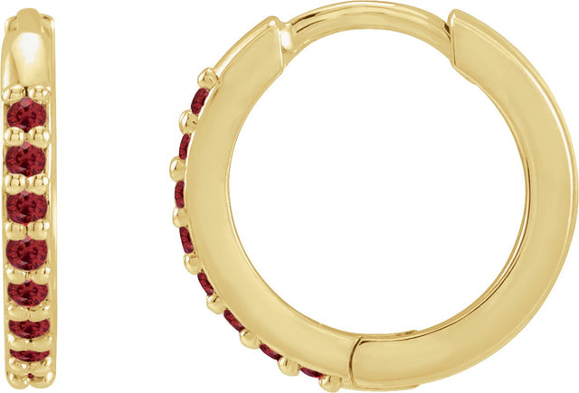 14K Gold Round Lab-Grown Ruby Accented Huggie Earrings - Yellow Gold