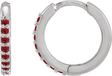 Platinum Round Lab-Grown Ruby Accented Huggie Earrings