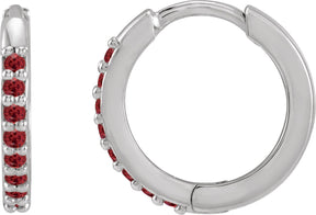 14K Gold Round Lab-Grown Ruby Accented Huggie Earrings - White Gold