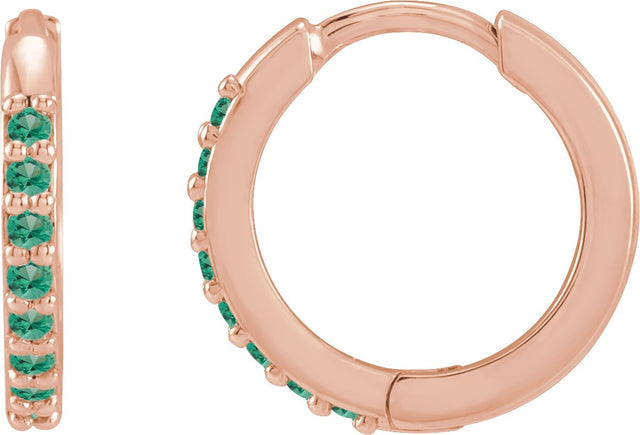 14K Gold Round Lab-Grown Emerald Accented Huggie Earrings - Rose Gold