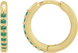 14K Gold Round Lab-Grown Emerald Accented Huggie Earrings - Yellow Gold