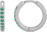 Platinum Round Lab-Grown Emerald Accented Huggie Earrings