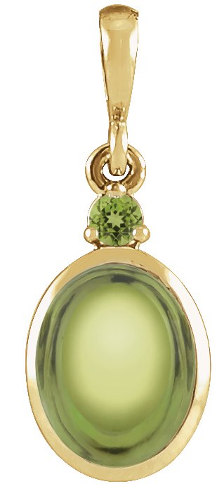 14K Gold Oval Natural Peridot Cabochon Bezel-Set Necklace or Pendant - Yellow Gold