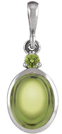 Platinum Oval Natural Peridot Cabochon Bezel-Set Necklace or Pendant