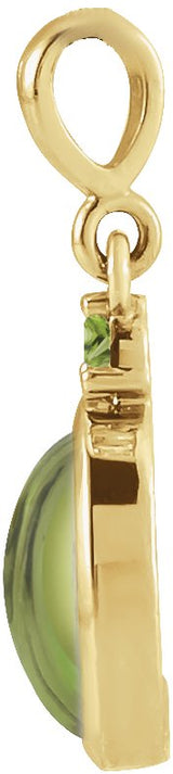 14K Gold Oval Natural Peridot Cabochon Bezel-Set Necklace or Pendant - Yellow Gold - view 2