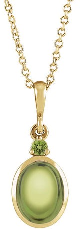 14K Gold Oval Natural Peridot Cabochon Bezel-Set Necklace or Pendant - Yellow Gold