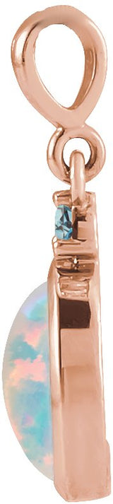 14K Gold Oval Lab-Grown White Opal & Natural London Blue Topaz Cabochon Bezel-Set Necklace or Pendant - Rose Gold - view 2