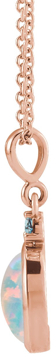 14K Gold Oval Lab-Grown White Opal & Natural London Blue Topaz Cabochon Bezel-Set Necklace or Pendant - Rose Gold - view 2