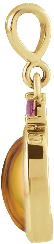 14K Gold Oval Natural Citrine & Natural Pink Tourmaline Cabochon Bezel-Set Necklace or Pendant - Yellow Gold - view 2