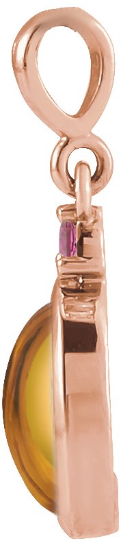 14K Gold Oval Natural Citrine & Natural Pink Tourmaline Cabochon Bezel-Set Necklace or Pendant - Rose Gold - view 2