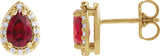 14K Gold Lab-Grown Ruby Pear 4-Prong Halo-Style Low Stud Earring - Yellow Gold