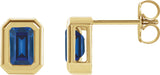 14K Gold Lab-Grown Blue Sapphire Emerald Solitaire Earrings - Yellow Gold