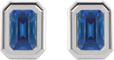 Platinum Lab-Grown Blue Sapphire Emerald Solitaire Earrings - view 2