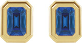 14K Gold Lab-Grown Blue Sapphire Emerald Solitaire Earrings - Yellow Gold - view 2