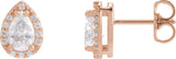 14K Gold Lab-Grown Moissanite Pear 4-Prong Halo-Style Low Stud Earring - Rose Gold