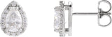 Platinum Lab-Grown Moissanite Pear 4-Prong Halo-Style Low Stud Earring