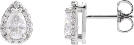 Platinum Lab-Grown Moissanite Pear 4-Prong Halo-Style Low Stud Earring