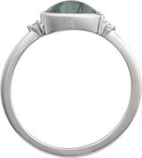 14K Gold Natural Moss Agate Bezel-Set Cabochon Ring – .03 CTW - White Gold - view 2