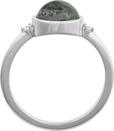 14K Gold Natural Moss Agate Bezel-Set Cabochon Ring – .03 CTW - White Gold - view 2