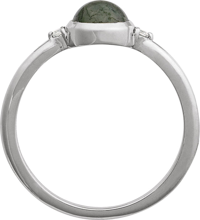 14K Gold Natural Moss Agate Bezel-Set Cabochon Ring – .03 CTW - White Gold - view 2