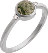 14K Gold Natural Moss Agate Bezel-Set Cabochon Ring – .03 CTW - White Gold