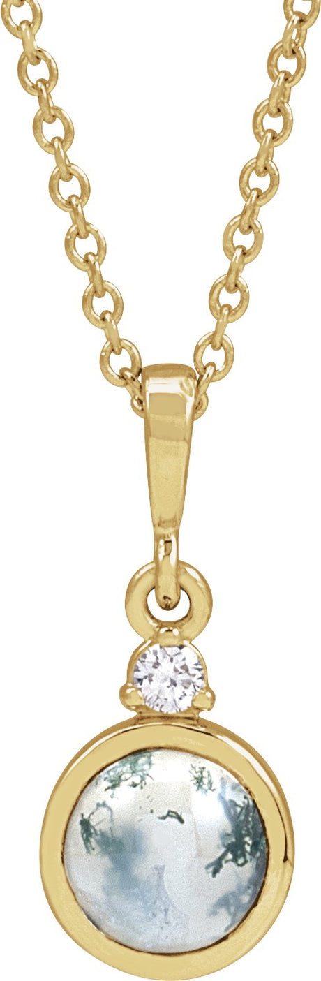 14K Gold Round Natural Diamond Cabochon Bezel-Set Necklace or Pendant - Yellow Gold