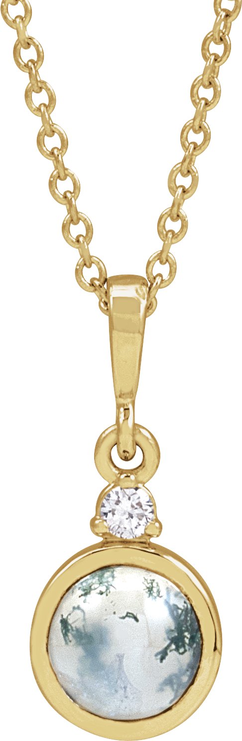 14K Gold Round Natural Diamond Cabochon Bezel-Set Necklace or Pendant - Yellow Gold