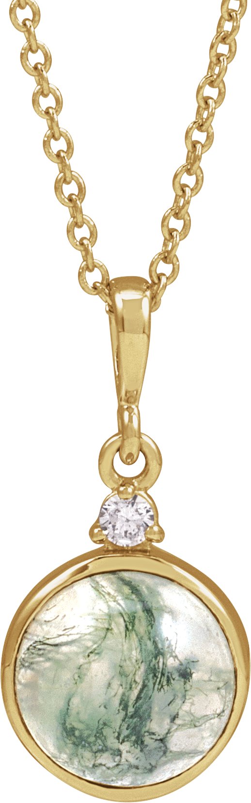 14K Gold Round Natural Diamond Cabochon Bezel-Set Necklace or Pendant - Yellow Gold