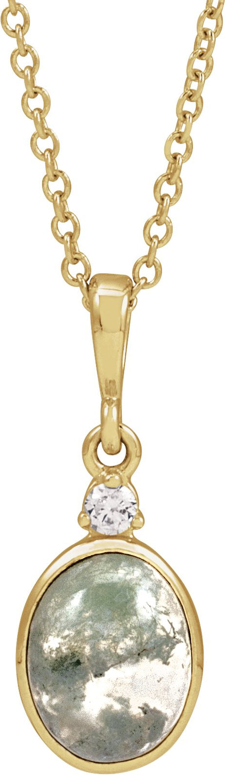 14K Gold Round Natural Diamond Cabochon Bezel-Set Necklace or Pendant - Yellow Gold