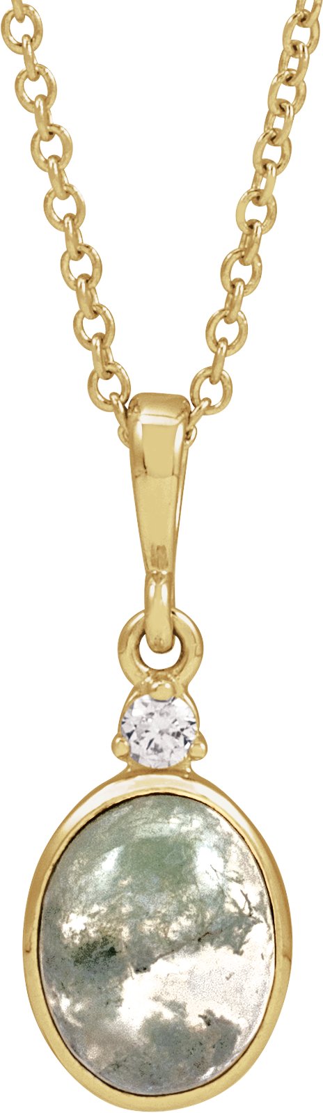 14K Gold Round Natural Diamond Cabochon Bezel-Set Necklace or Pendant - Yellow Gold