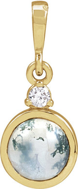 14K Gold Round Natural Diamond Cabochon Bezel-Set Necklace or Pendant - Yellow Gold