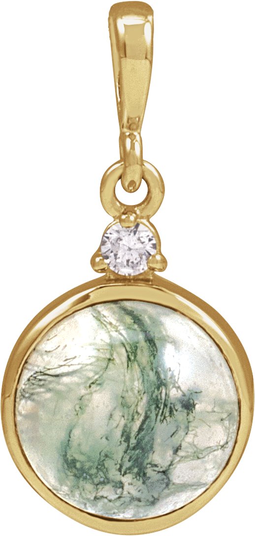 14K Gold Round Natural Diamond Cabochon Bezel-Set Necklace or Pendant - Yellow Gold