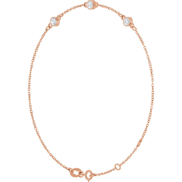 14K Gold Round Natural White Sapphire Bezel-Set Link Bracelet – 25.9x1.7mm - Rose Gold - view 2