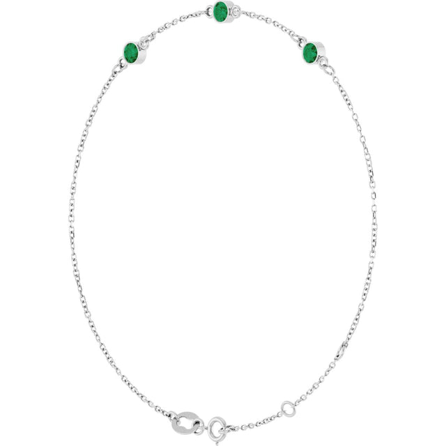 14K Gold Round Lab-Grown Emerald Bezel-Set Link Bracelet – 25.9x1.7mm - White Gold - view 2