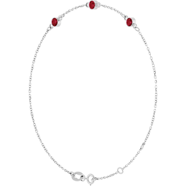 14K Gold Round Lab-Grown Ruby Bezel-Set Link Bracelet – 25.9x1.7mm - White Gold - view 2