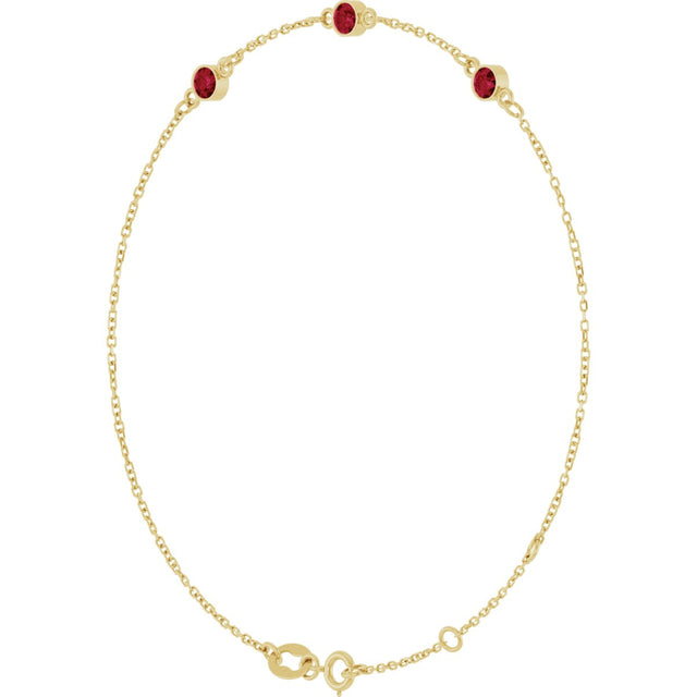14K Gold Round Lab-Grown Ruby Bezel-Set Link Bracelet – 25.9x1.7mm - Yellow Gold - view 2