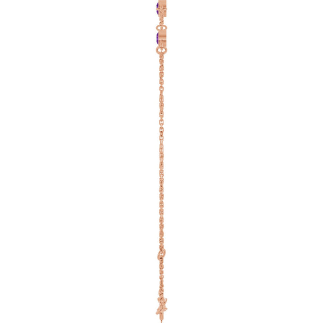 14K Gold Round Natural Amethyst Bezel-Set Link Bracelet – 25.9x1.7mm - Rose Gold - view 3