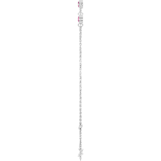 14K Gold Round Natural Pink Tourmaline Bezel-Set Link Bracelet – 25.9x1.7mm - White Gold - view 3