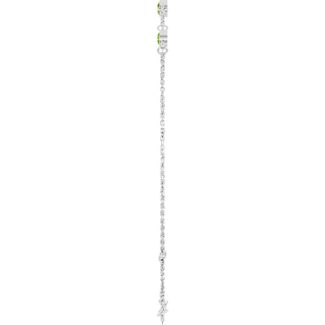 14K Gold Round Natural Peridot Bezel-Set Link Bracelet – 25.9x1.7mm - White Gold - view 3