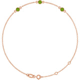 14K Gold Round Natural Peridot Bezel-Set Link Bracelet – 25.9x1.7mm - Rose Gold
